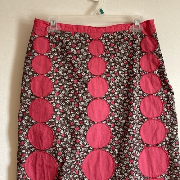 Boden Artsy Appliqué Skirt Boho Brown Pink 8L Floral Full Dot Mixed Feminine - Picture 4 of 16